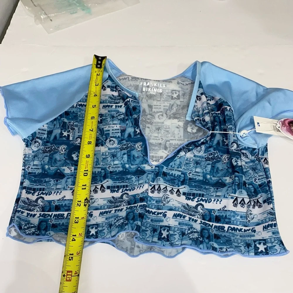 Frankie's Bikinis Blue Tiare Shine Crop Top Size L